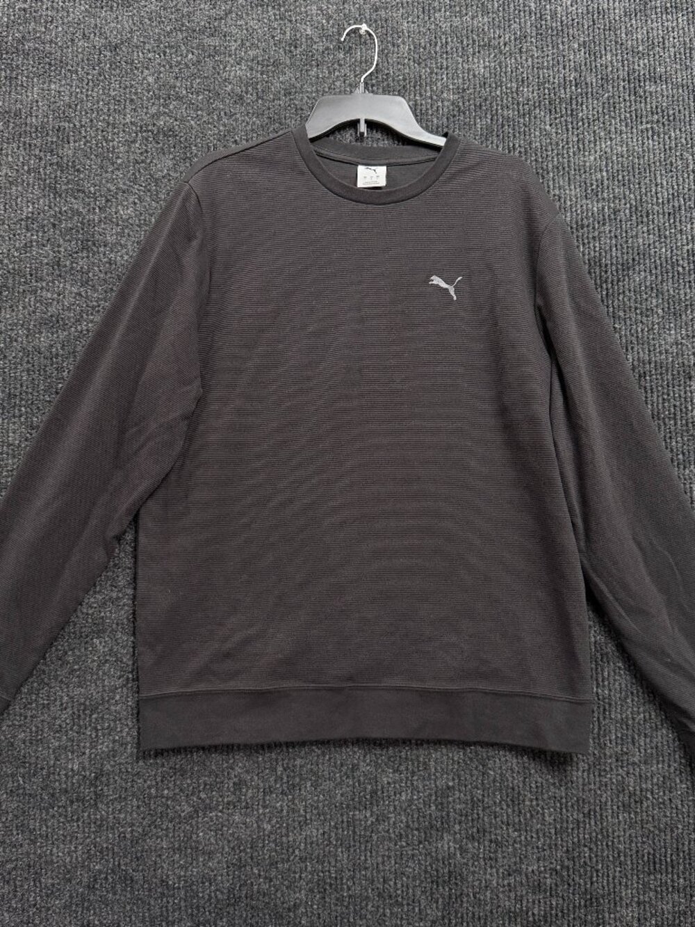 Puma Ribbed Crewneck Sweatshirt L Charcoal Gray Embroidered Logo Pullover